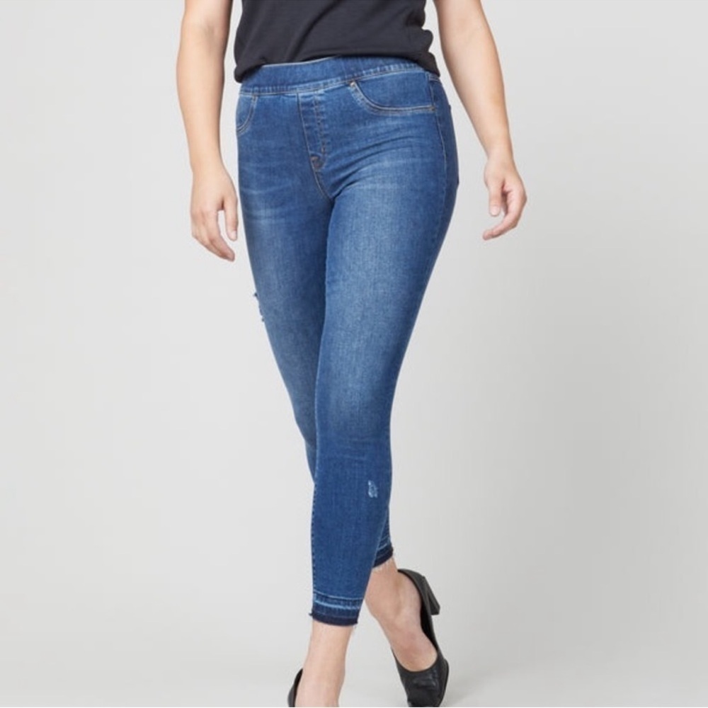 Spanx Distressed Ankle Skinny Jeans Medium Wash Pull On